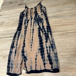 Olivaceous Blue and Beige Tie-Dye Dress adjustable straps
